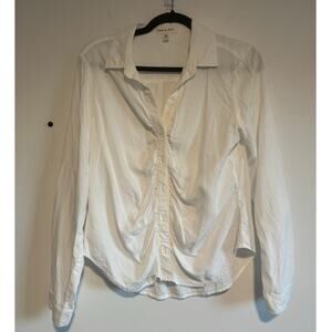Cloth & Stone White Button Front Ruched Blouse Women’s Medium Tencel‎ Workwear